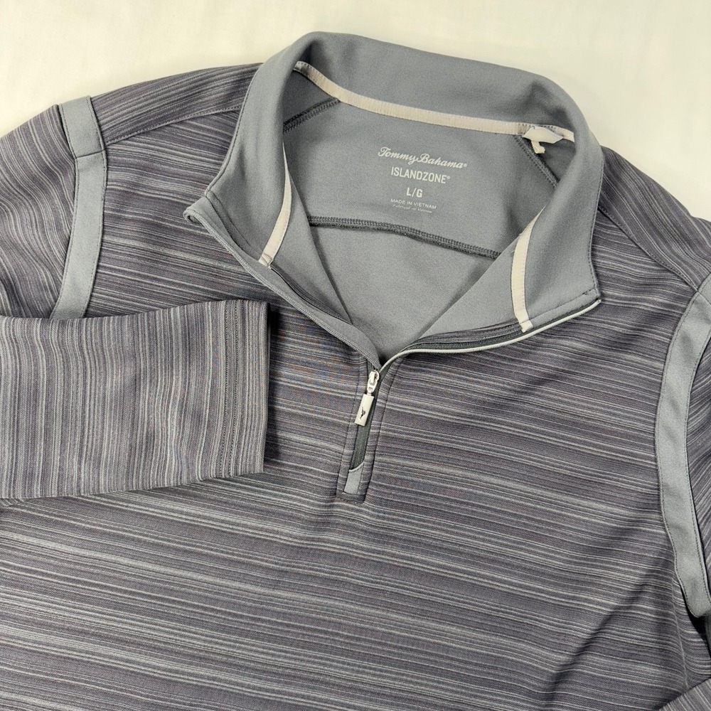 Tommy Bahama Pullover Men's Large Tidal Stripe 1/4 Zip Sweater Black Long Sleeve